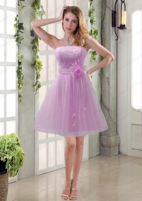 Handmade Flower Strapless Lace Prom Dress with Mini Length