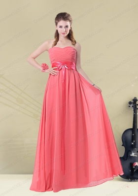 Sweetheart Watermelon Long Prom Dress with Bow Belt