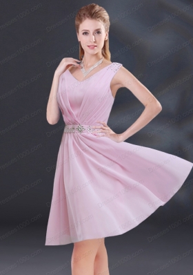 V Neck Beading 2015 Prom Dress with Ruching