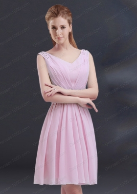 V Neck Beading 2015 Prom Dress with Ruching