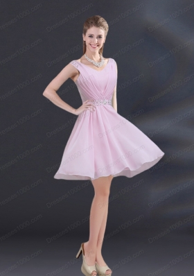V Neck Beading 2015 Prom Dress with Ruching