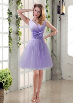 Beautiful Champagne Bowknot Princess Prom Dresses with V Neck