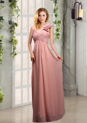 Empire Ruching One Shoulder Prom Dresses with Hand Made Flowers