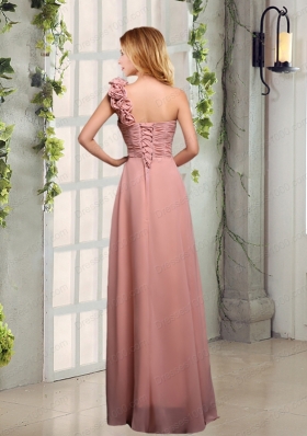 Empire Ruching One Shoulder Prom Dresses with Hand Made Flowers