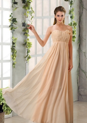 Empire V Neck Ruching Chiffon Prom Dresses with Cap Sleeves