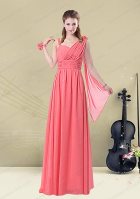 Exquisite Watermelon Prom Dresses with Ruch and Beading