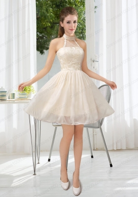 Champagne Chiffon Lace Up Prom Dress for 2015