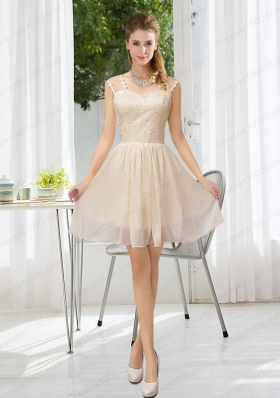 Champagne Chiffon Lace Up Prom Dress for 2015