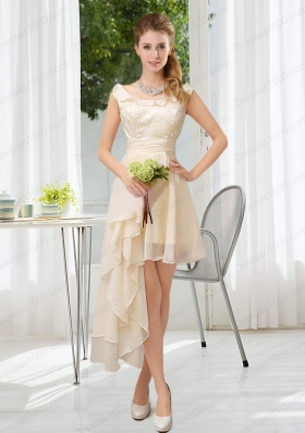 Champagne Chiffon Lace Up Prom Dress for 2015