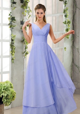 Ruching V Neck Chiffon Prom Dresses in Champagne