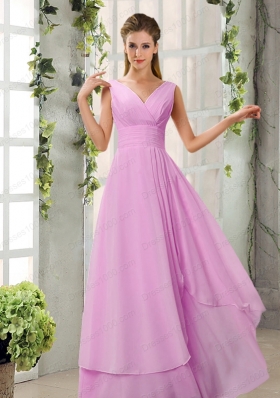 Ruching V Neck Chiffon Mother of the Bride Dresses in Champagne