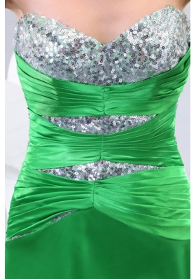 Sexy Sweetheart Spring Green Elastic Woven Satin Brush Train Beading and Paillette Prom Dress with Column