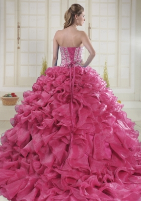 2015 Hot Sale Red Quinceanera Gowns with Beading