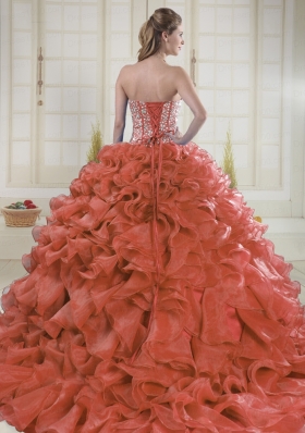 2015 Sweetheart Brush Train Red Quinceanera Dresses