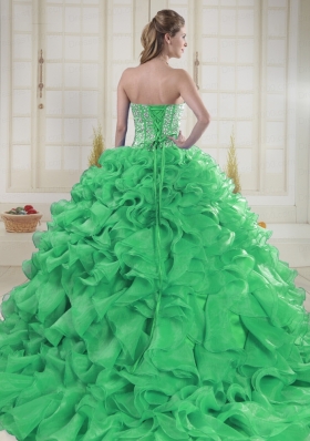 Cheap Sweetheart Brush Train Green Quinceanera Dresses in Sweet 16