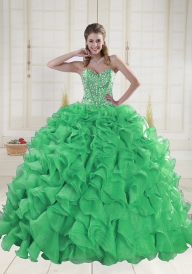 Cheap Sweetheart Brush Train Green Quinceanera Dresses in Sweet 16