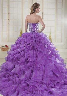 Eggplant Purple Brush Train Quinceanera Dresses with Sweetheart