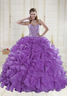 Eggplant Purple Brush Train Quinceanera Dresses with Sweetheart