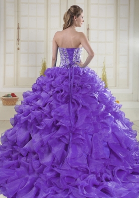 Pretty Sweetheart Brush Train Beading Quinceanera Dresses in Purple