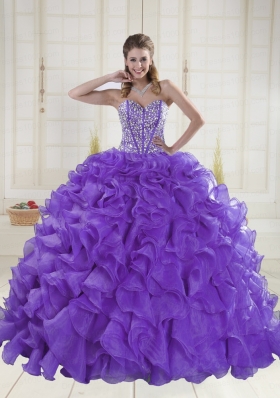 Pretty Sweetheart Brush Train Beading Quinceanera Dresses in Purple