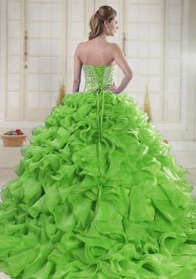 Sweet Sweetheart Spring Green Quinceanera Dresses with Brush Train