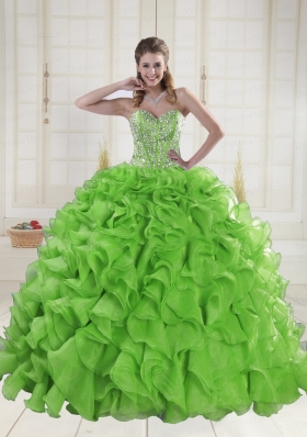 Sweet Sweetheart Spring Green Quinceanera Dresses with Brush Train