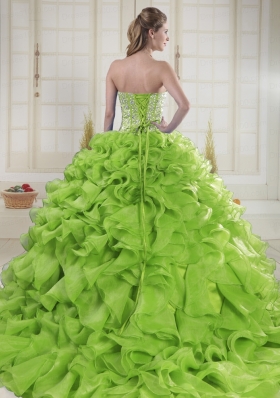 Yellow Green Sweetheart Brush Train Quinceanera Dresses