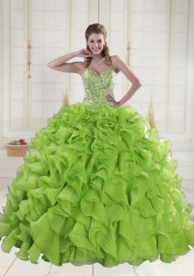 Yellow Green Sweetheart Brush Train Quinceanera Dresses