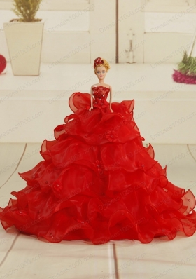 2015 Ball Gown Beading Quinceanera Dresses in Red