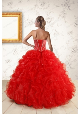 2015 Ball Gown Beading Quinceanera Dresses in Red