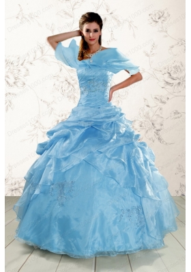 2015 Brand New Aqua Blue Quinceanera Dresses with Appliques