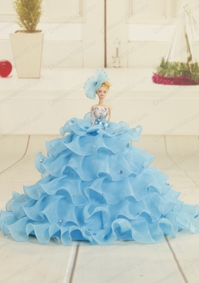 2015 Discount Baby Blue Strapless Quinceanera Dress with Beading