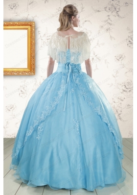 2015 Discount Baby Blue Strapless Quinceanera Dress with Beading