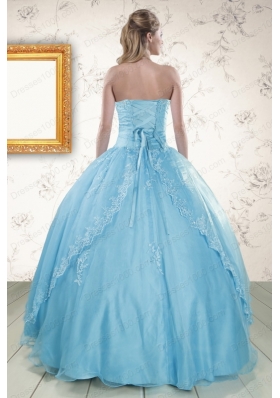 2015 Discount Baby Blue Strapless Quinceanera Dress with Beading