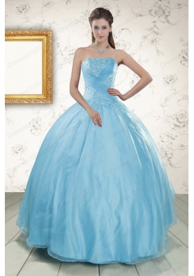 2015 Discount Baby Blue Strapless Quinceanera Dress with Beading