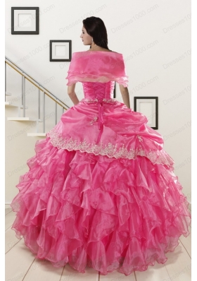 2015 Elegant Appliques and Ruffles Quinceanera Gowns in Hot Pink