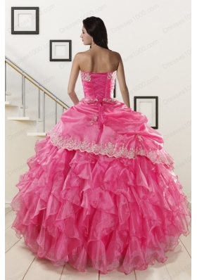 2015 Elegant Appliques and Ruffles Quinceanera Gowns in Hot Pink