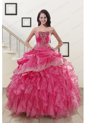 2015 Elegant Appliques and Ruffles Quinceanera Gowns in Hot Pink