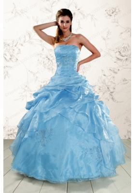 2015 Elegant Appliques Quinceanera Dresses in Aqua Blue