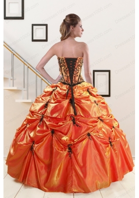 2015 Elegant Appliques Quinceanera Dresses in Orange Red and   Black