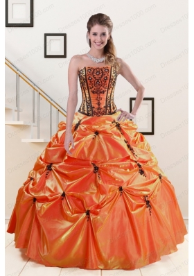 2015 Elegant Appliques Quinceanera Dresses in Orange Red and   Black