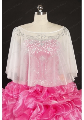 2015 Hot Pink Strapless Quinceanera Dresses with Beading and Ruffles