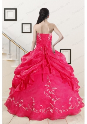 2015 Modest Sweetheart Embroidery Quinceanera Dress in Hot Pink