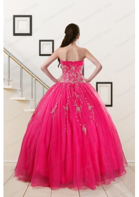 2015 Pretty Sweetheart Hot Pink Quinceanera Dresses with Beading