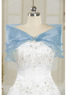 2015 White and Blue Ball Gown Quinceanera Dress with Halter