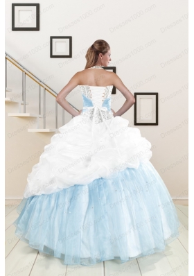 2015 White and Blue Ball Gown Quinceanera Dress with Halter