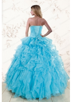 Baby Blue 2015 Prefect Beading and Ruffles Quinceanera Dresses