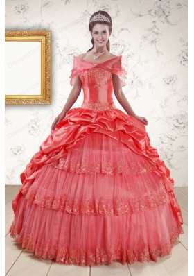 Elegant Appliques Quinceanera Dresses in Watermelon