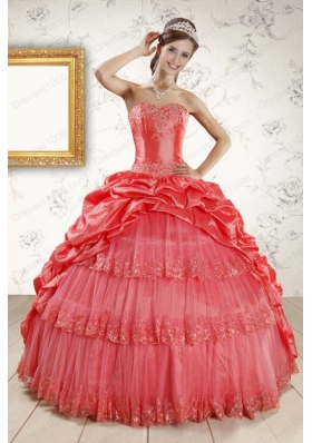 Elegant Appliques Quinceanera Dresses in Watermelon
