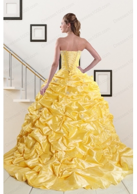 Elegant Beading Strapless 2015 Quinceanera Dresses with Sweep Train